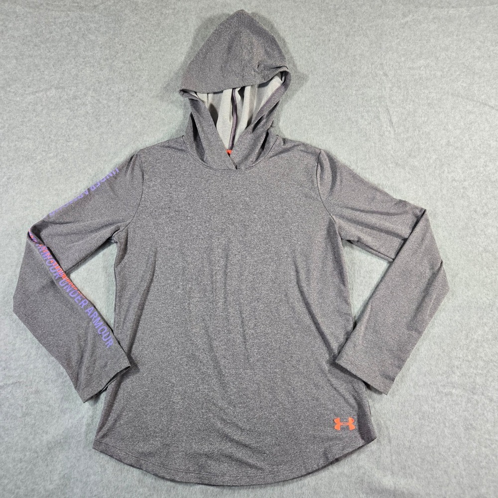Under Armour Girls ColdGear Gray Heathered Hoodie Long Sleeve Shirt YXL